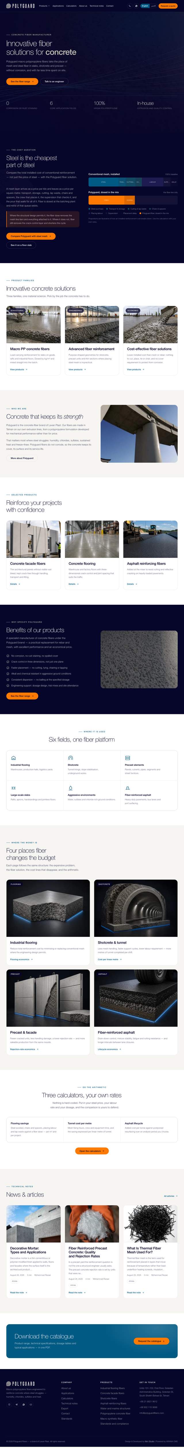 Full home page of polyguardfibers.com, built on Ariana