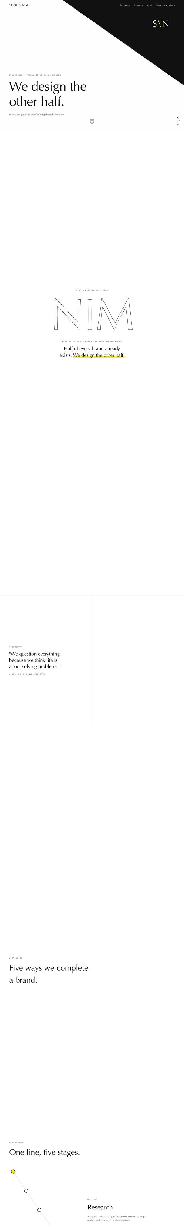 Full home page of studio-nim.com, built on Ariana